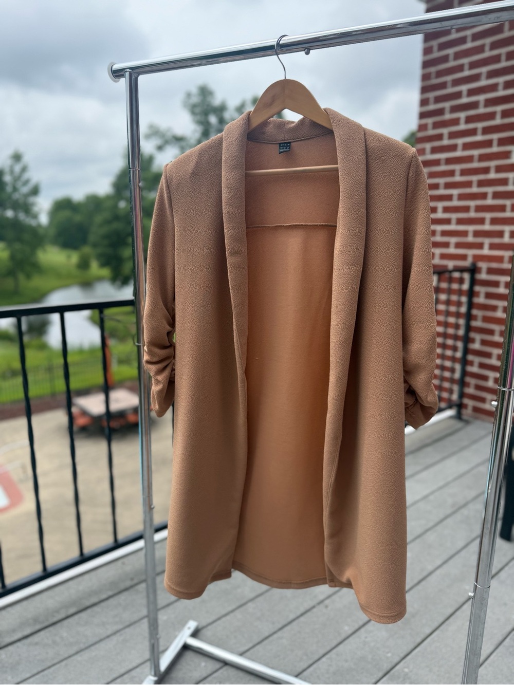 SHEIN Terracotta Textured Open-Front Cardigan